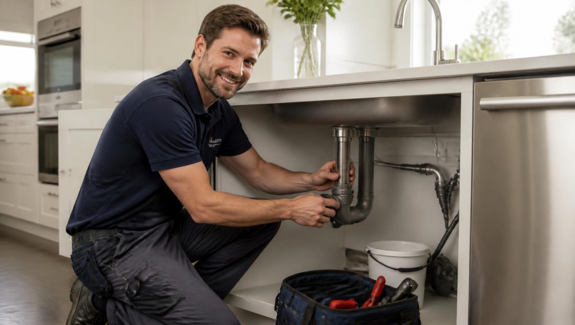 Plumber fixing a kitchen sink